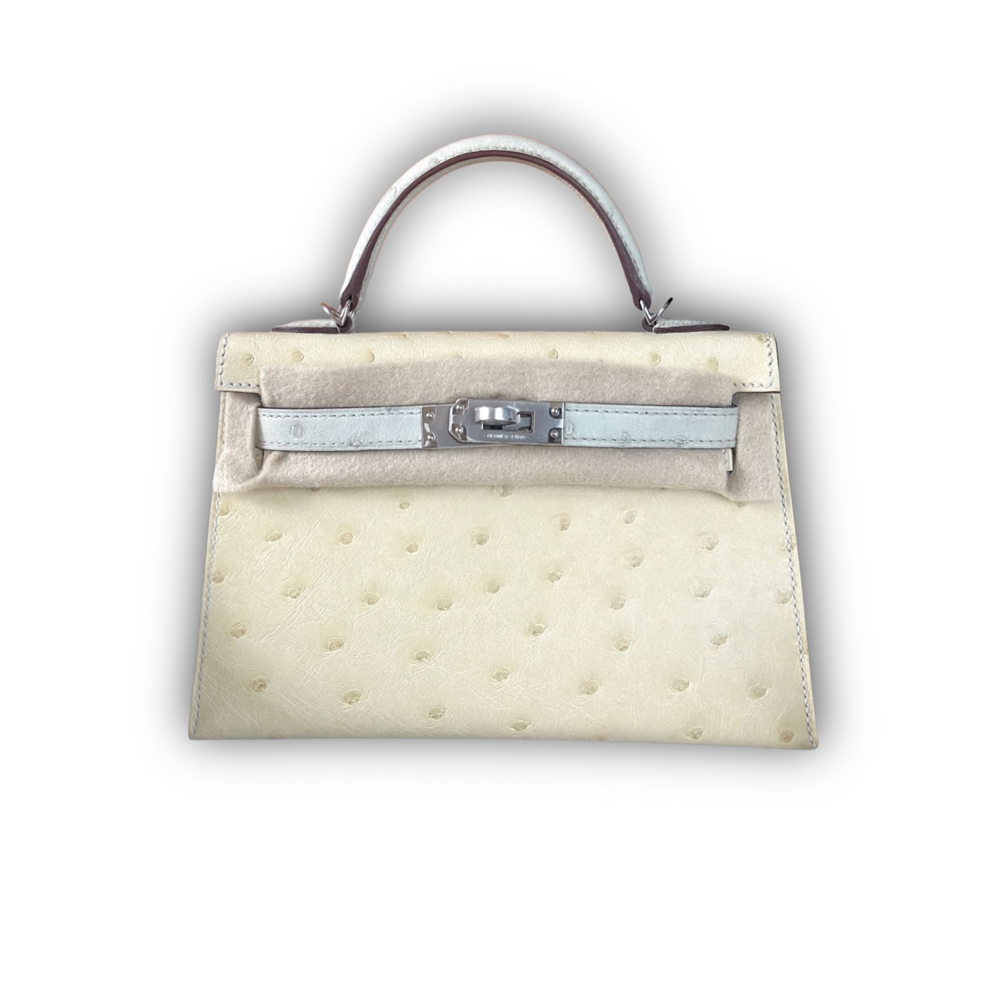 Hermès Kelly Mini 20 in Vanille & Gris Perle Ostrich with Palladium Hardware — Instagram photo 1 of 5