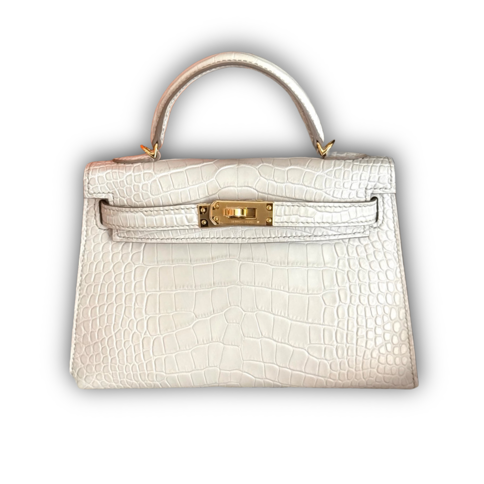 Hermes Kelly 20 Mini White Matte Square Alligator GHW — view 1