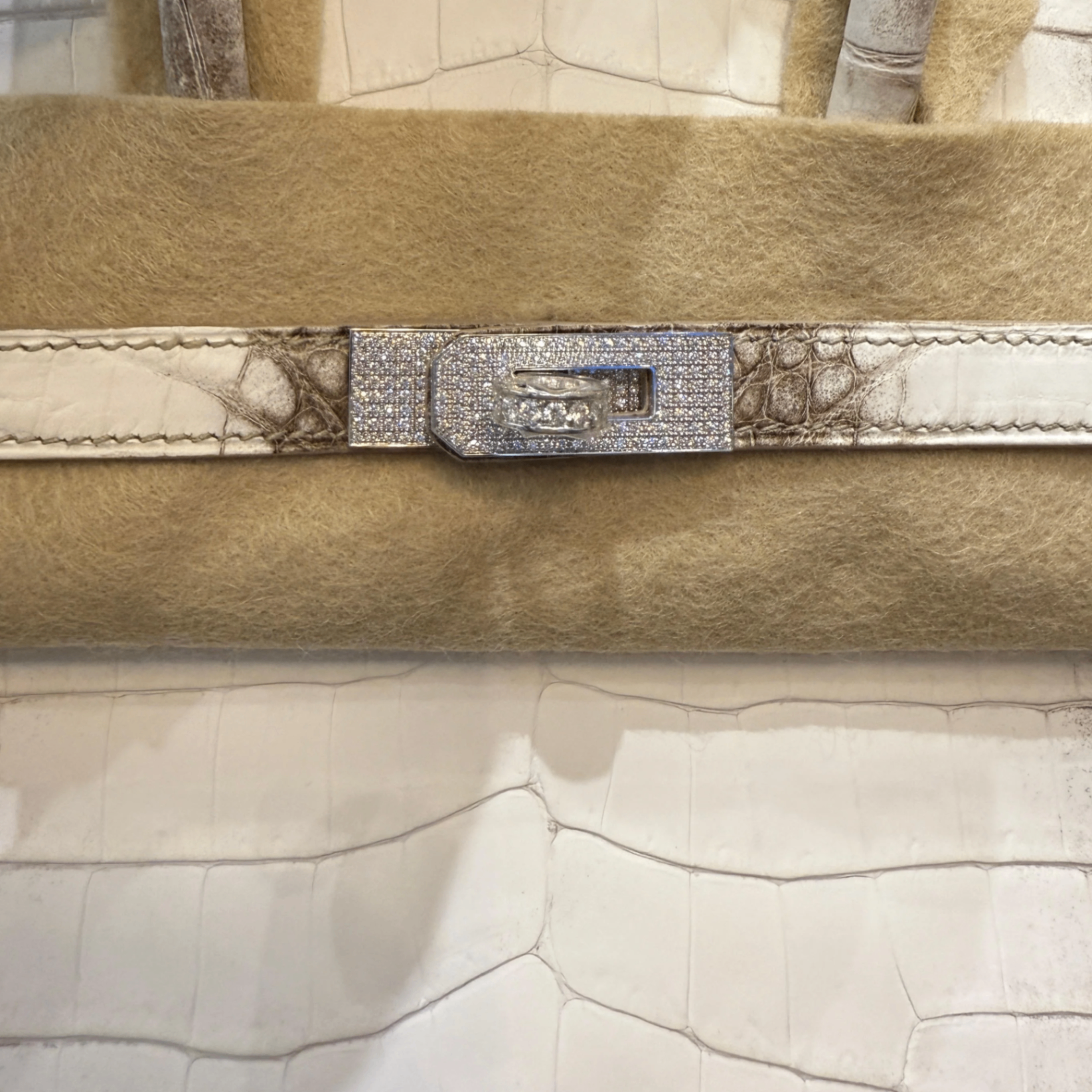 Hermes Birkin 25 Himalaya Niloticus Crocodile Gold Diamond Hardware — view 2