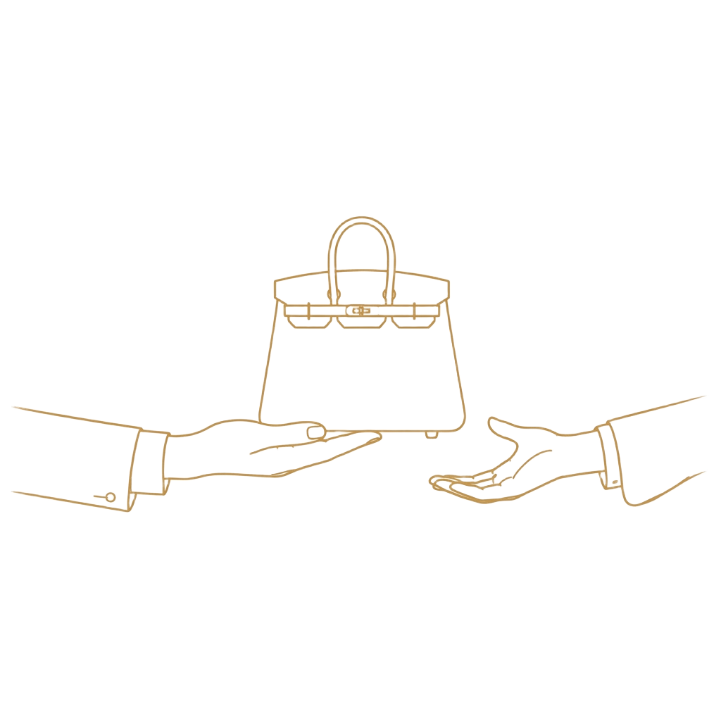 Illustration of hands presenting a handbag